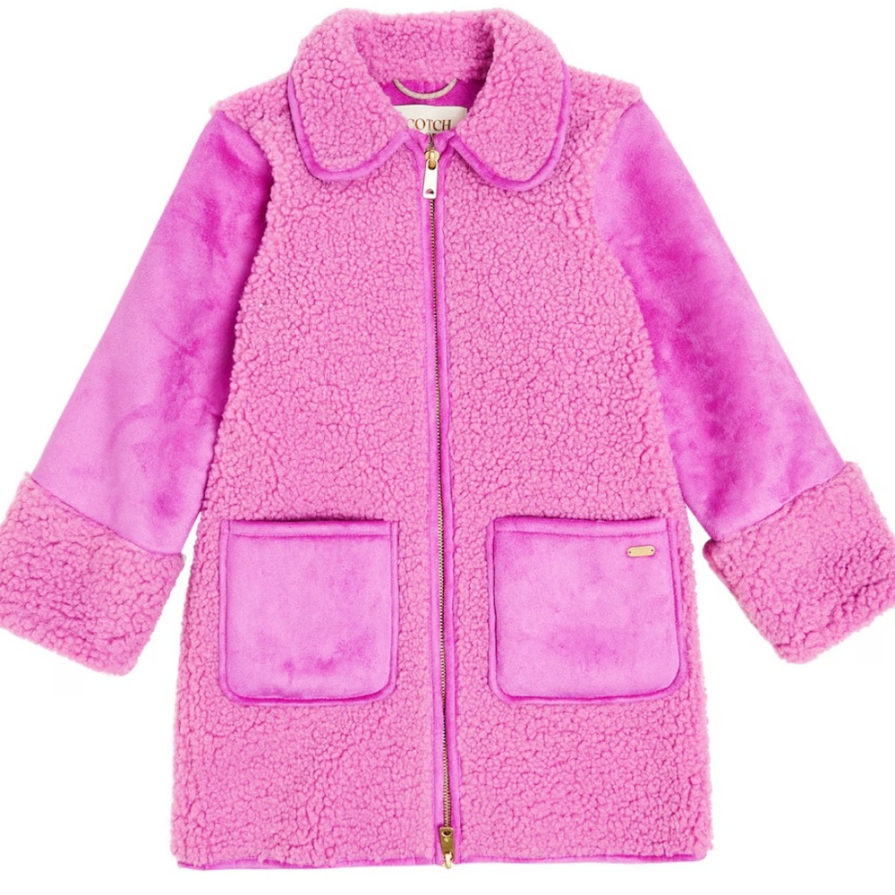 SCOTCH & SODA Girls 14 Teddy Sherpa Coat Full‎ Zip Longer Length Fuchsia